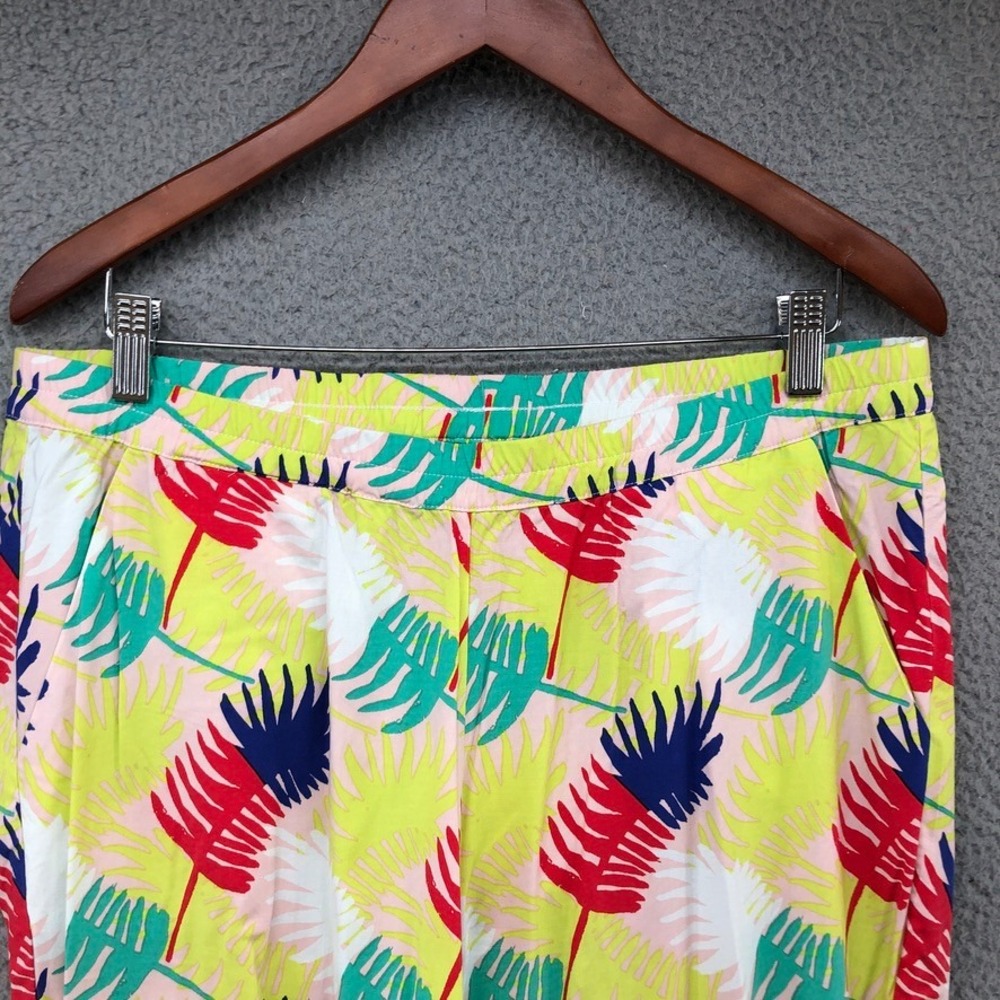 Marine Layer Tropical Leaf Pants Women Large Yellow Red Blue Palm Print Relaxed - Picture 2 of 10